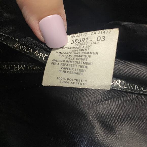 Jessica McClintock Gunne Sax VTG Formal Black Satin Dress White Bow & Straps 3/4 - Picture 15 of 16